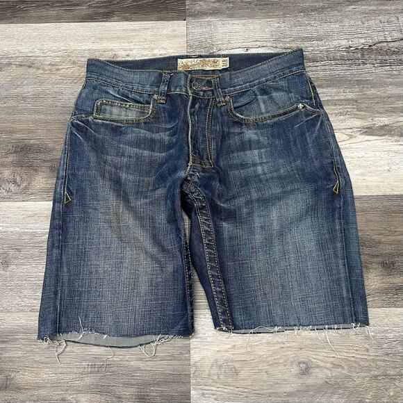 Vintage Y2K Manchester Ltd. Blue‎ Mens 31 Raw Edge Whiskered Denim Jean Shorts - Picture 2 of 10